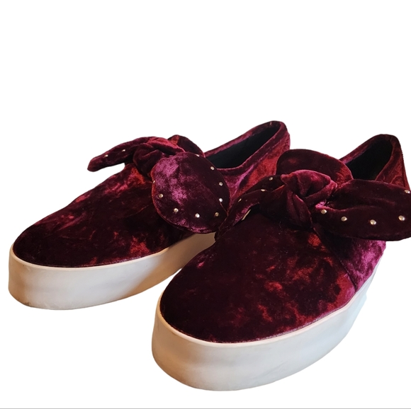 EUC Rebecca Minkoff Stacey Crushed Velvet Studded Bow Platform Slip On Shoes - Picture 2 of 10
